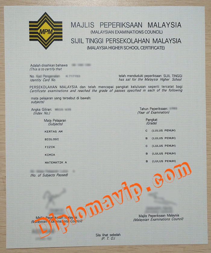 Majlis Peperiksaan Malaysia fake transcript, Malaysia high school transcript