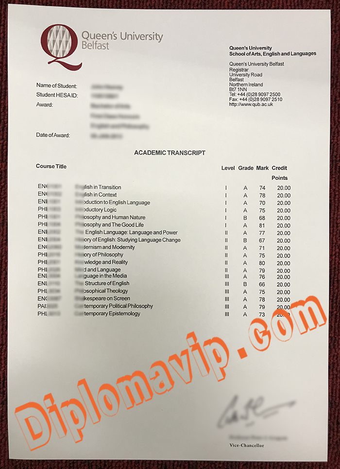 Quees University of Belfast fake Transcript, buy Quees University of Belfast fake Transcript