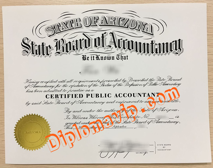 State of Arizona CPA certificate, State of Arizona CPA fake certificate