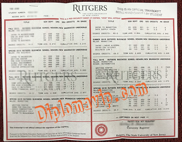 Rutgers State University of New tersey transcript, fake Rutgers State University of New tersey transcript