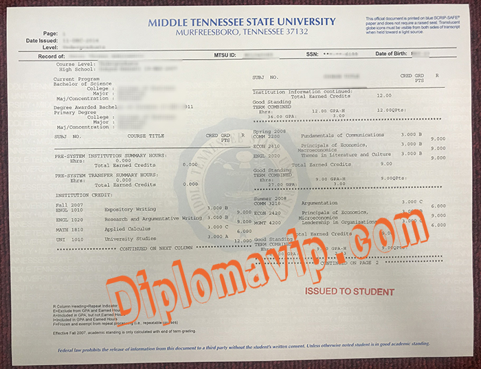 middle tennessee state university fake transcript, buy middle tennessee state university fake transcript